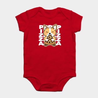 Corgi Eating Pizza Baby Bodysuit